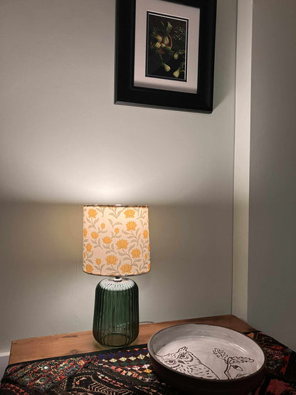 Lemon lotus motifs fabric lampshade (Small) - 6" x 6"