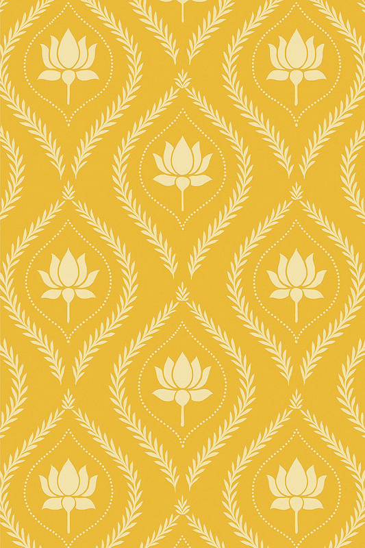 Bright yellow lotus printed fabric small lampshade – 6" x 6"