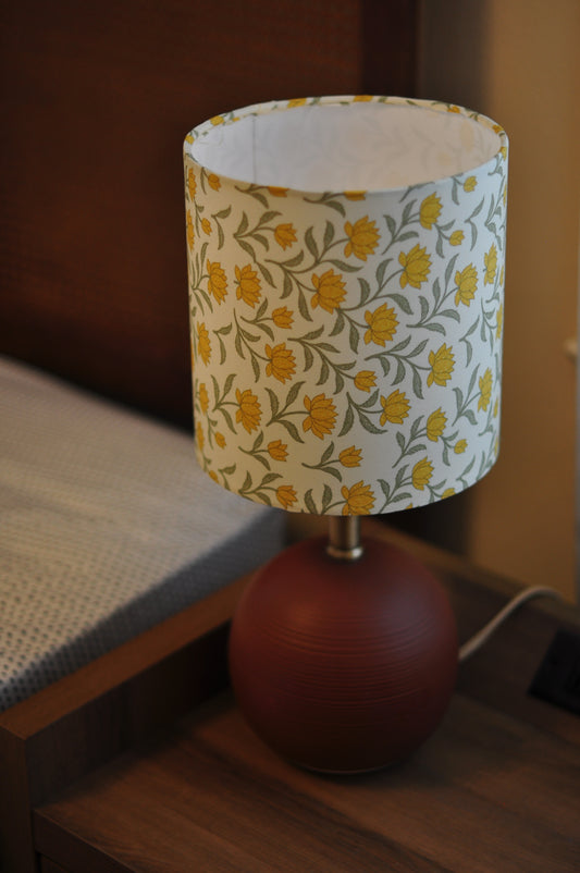 Lemon lotus motifs fabric lampshade with customizable base