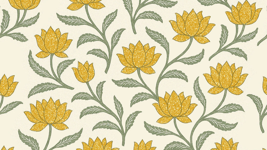 Lemon lotus motifs fabric lampshade (Small) - 6" x 6"