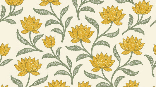 Lemon lotus motifs fabric lampshade (Small) - 6" x 6"