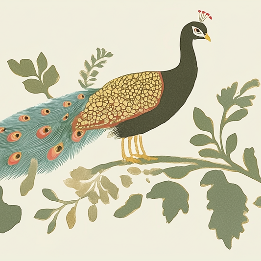 Peacock design printed fabric large lampshade - 12" x 8"